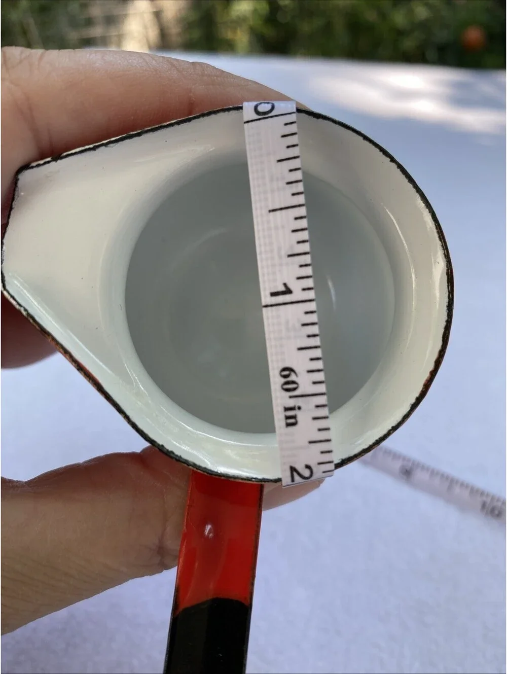 Vintage Enamel Ware Ladle Long Handled Red & White Country Kitchen, Syrup Coffee